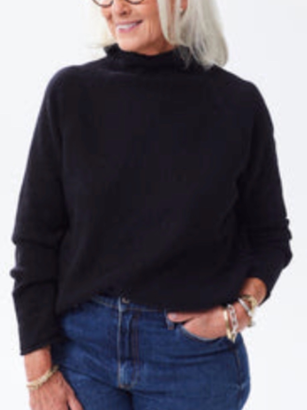 Alice Walk Black Cashmere Mock Neck Sweater